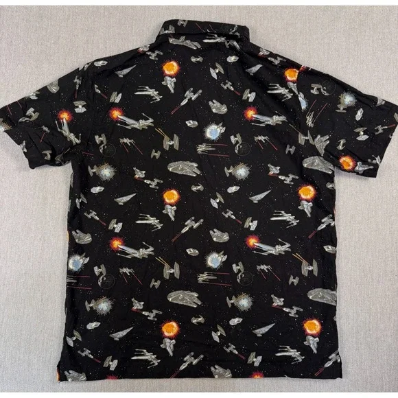 Star Wars Disney Parks Shirt Mens M Black AOP Millennium Falcon Hawaiian Button - Picture 7 of 8